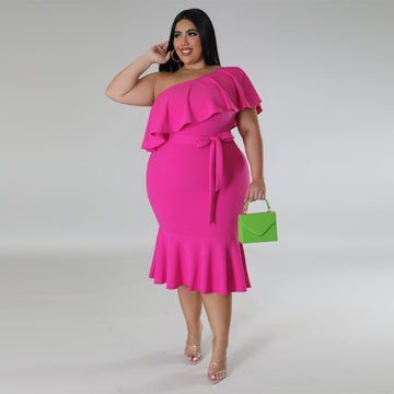 Malinda One Sleeve Ruffled Dress