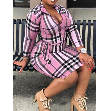 Deondra Plaid Long Sleeve Dress
