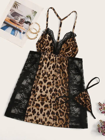Two Piece Leopard Print Lingerie