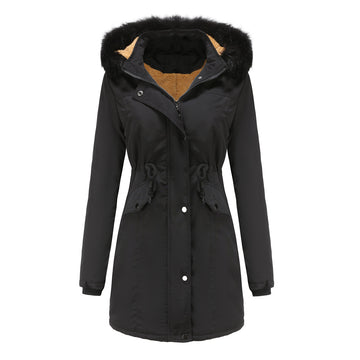Velvet Cotton Lined Winter Coat with Detachable Hood