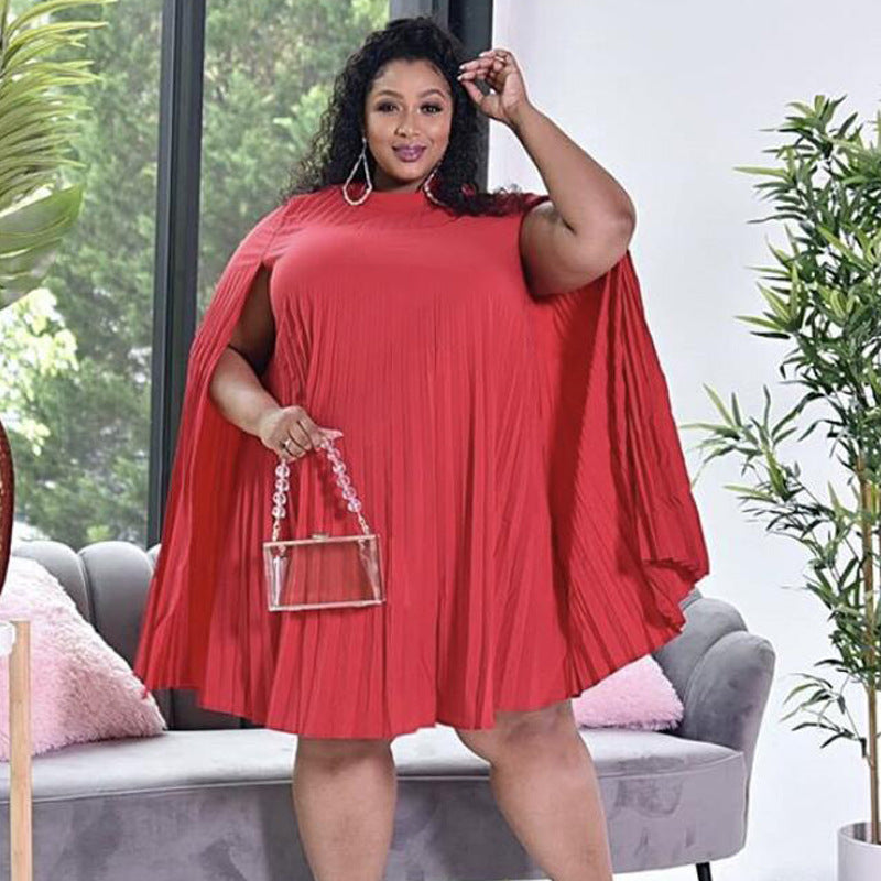 Batwing Sleeve Pleated Swing Dress