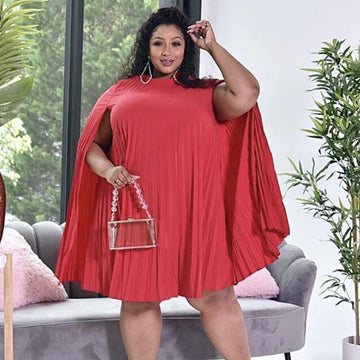 Batwing Sleeve Pleated Swing Dress