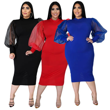 See-Through Lantern Sleeve Dress