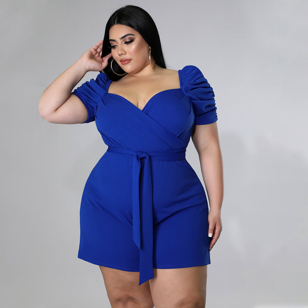 Maria Ruffled Sleeve Short Belted Jumpsuit