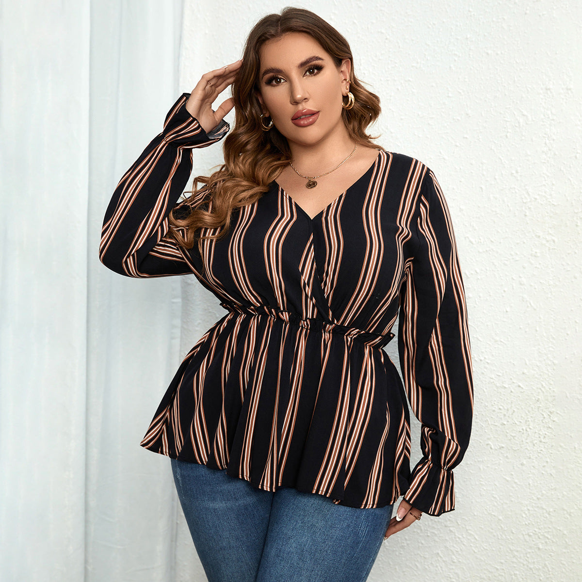 Jennifer Pinstripe Long Sleeve Shirt