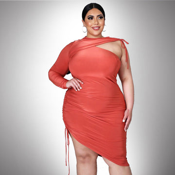 Asymmetrical One Shoulder Drawstring Dress