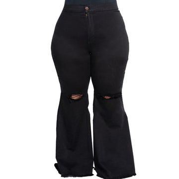 Plus Size Hole Speaker Trend Washing  Women Jeans