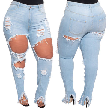 Light Blue Worn Hole Distressed Jeans