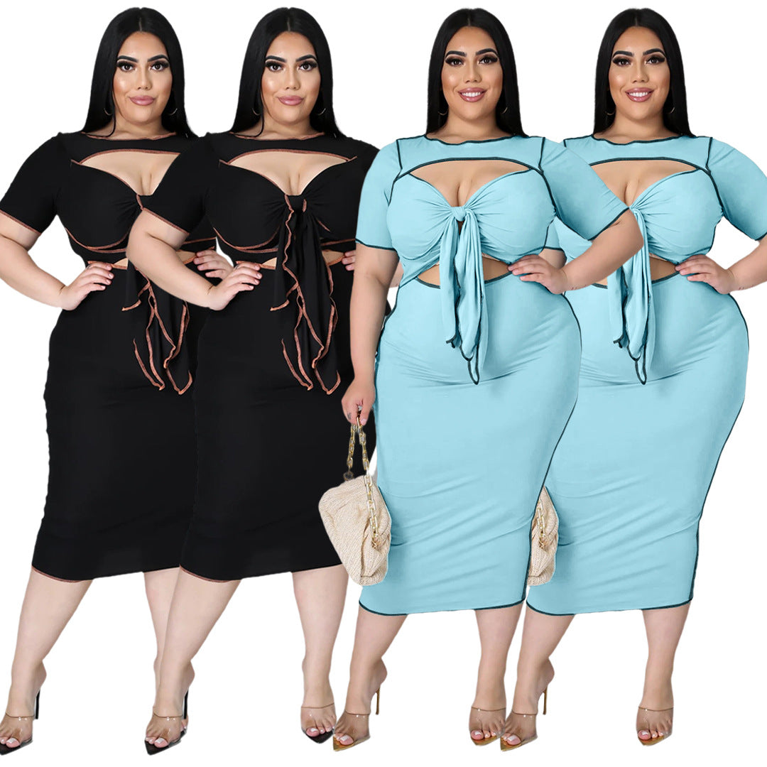 Reverse Side Hollow Out Short Sleeve Dress