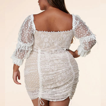 Hannah Lace Polka Dot Ruched Dress