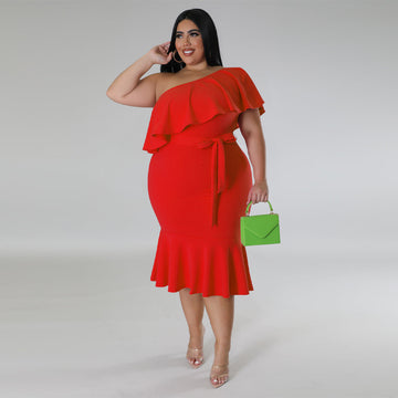 Malinda One Sleeve Ruffled Dress