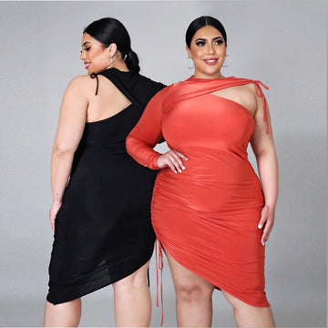 Asymmetrical One Shoulder Drawstring Dress