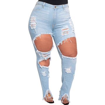 Light Blue Worn Hole Distressed Jeans