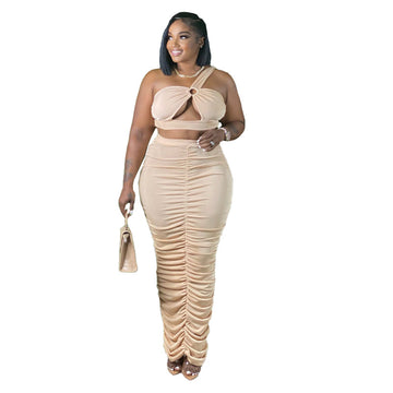 Two Piece Hollow Ruched Skirt Set