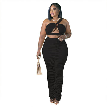 Two Piece Hollow Ruched Skirt Set